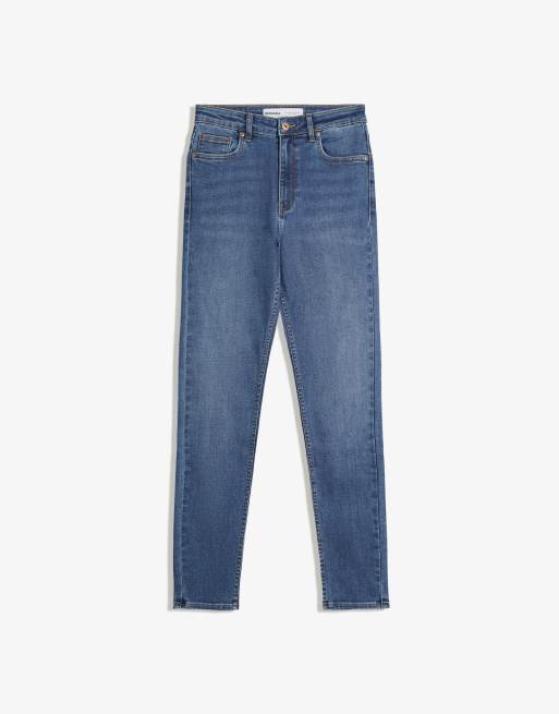 Bershka - Zachte skinny jeans met extra hoge taille in middenblauw, 3 van 4