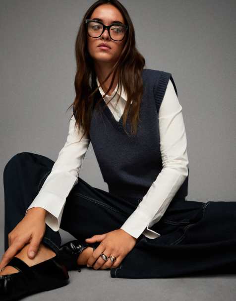 Bershka - Zachte spencer met V-hals in denimblauw - view 1