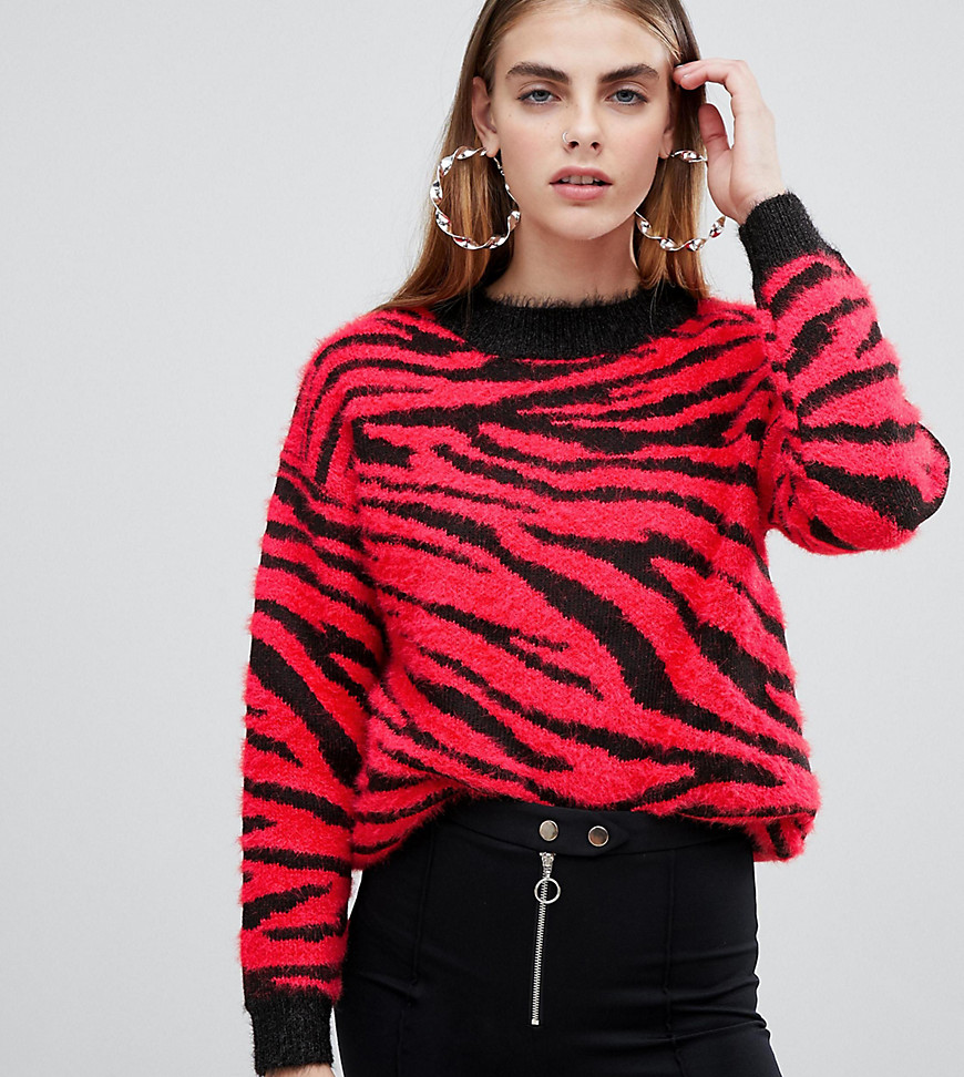 Bershka zebra print jumper in zebra red-Black