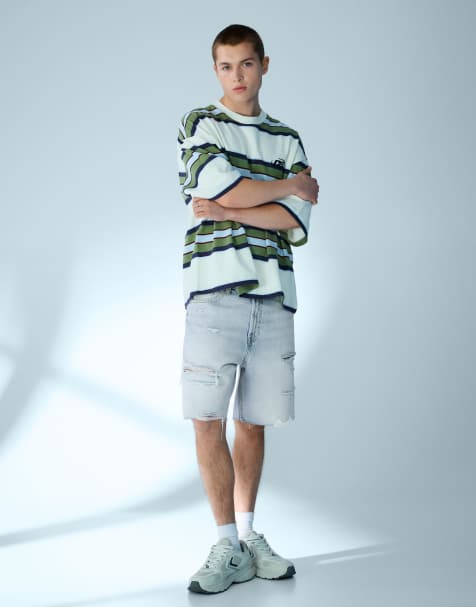 Bershka – Zerrissene Jeans-Bermudashorts in Hellblau - view 1