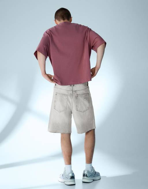 Bershka – Zerrissene Jeans-Bermudashorts in Hellgrau, 2 von 4