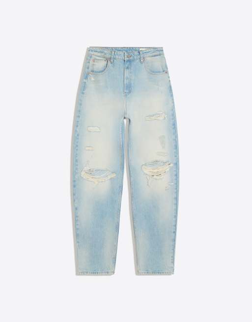 Bershka zerrissene Loose-Fit-Jeans in Hellblau, 5 von 5