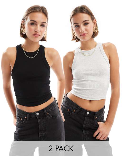 Bershka – Zestaw 2 topów o fasonie bokserki w kolorach czarnym i szarym