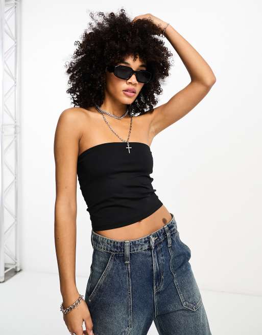 Bershka – Zestaw 2 topów tub z dekoltem bandeau w kolorach czarnym i zielonym