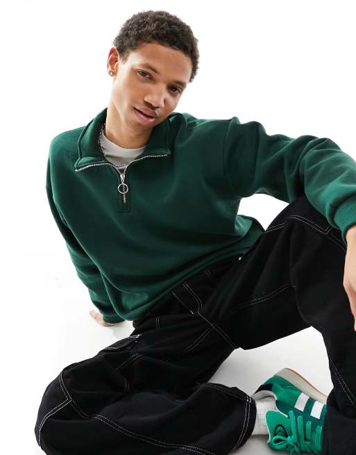 Bershka – Zielona bluza z zamkiem pod szyją