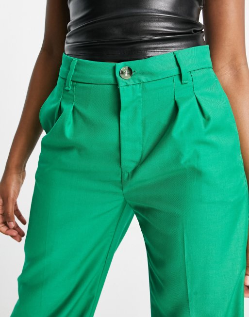 Bershka – Zielone dopasowane spodnie z szerokimi nogawkami, 4 z 4