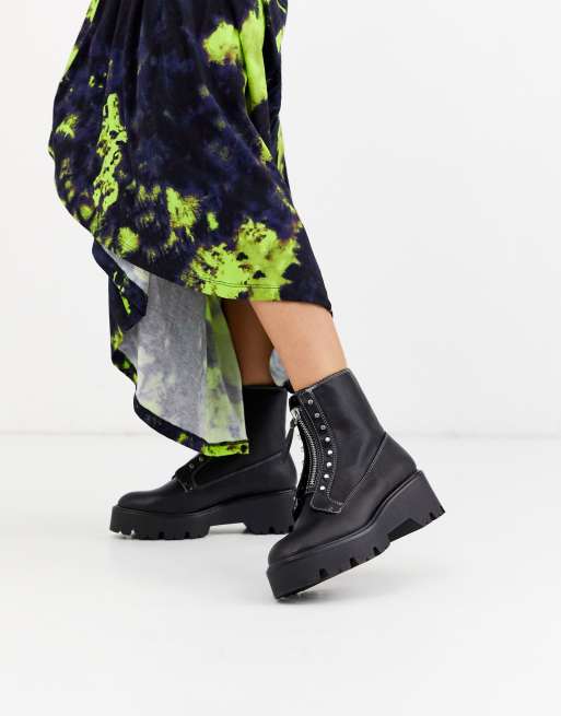 bershka chunky sole sock boot in black
