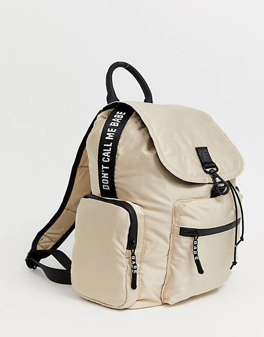 Bershka zip detail backpack in beige | ASOS
