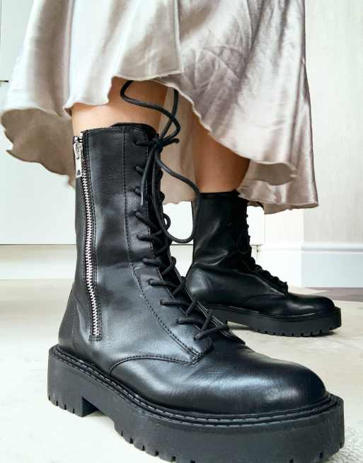 bershka chunky sole sock boot in black