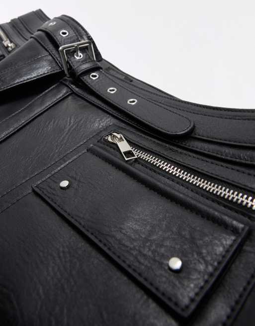 Bershka Zip-detail skirt belt in black, 2 of 4