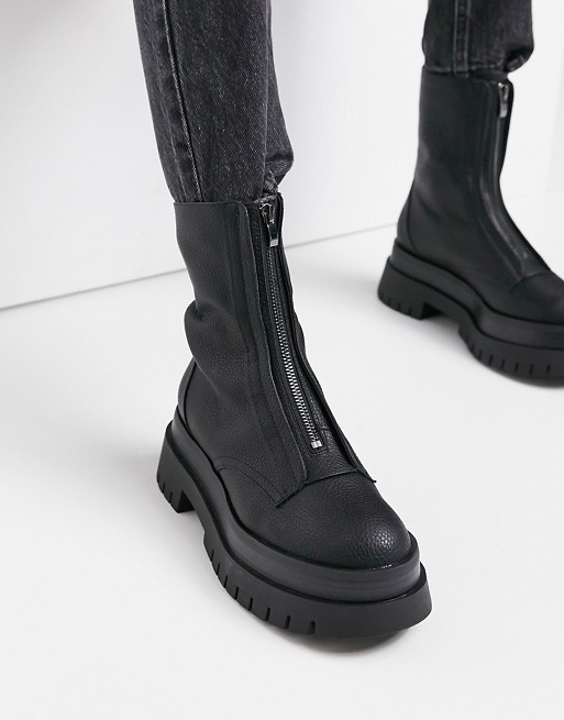 Bershka zip front chelsea boot in black