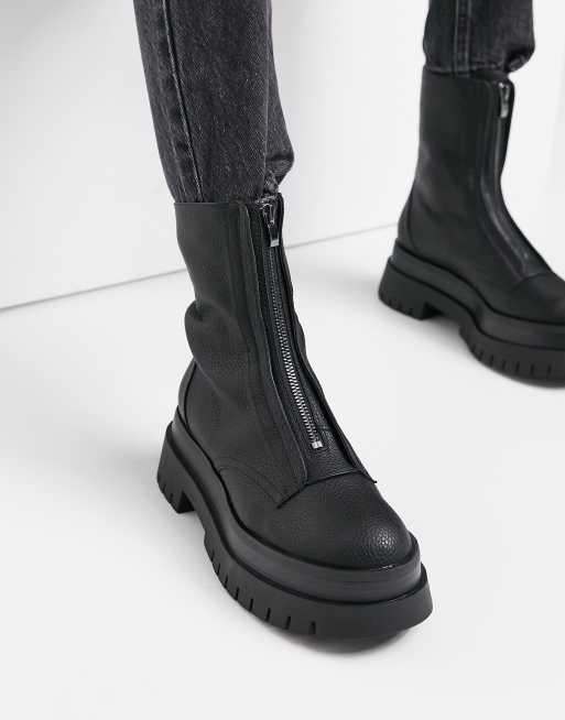 bershka chunky sole sock boot in black