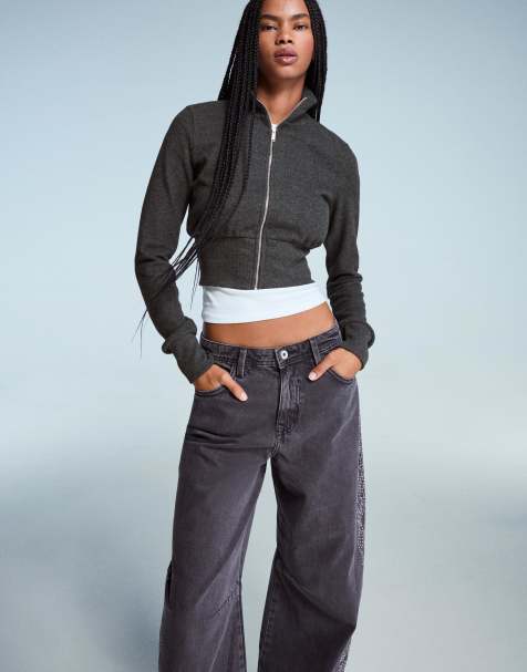 Bershka Zip sweatshirt in grey - view 1