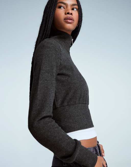 Bershka Zip sweatshirt in grey | ASOS
