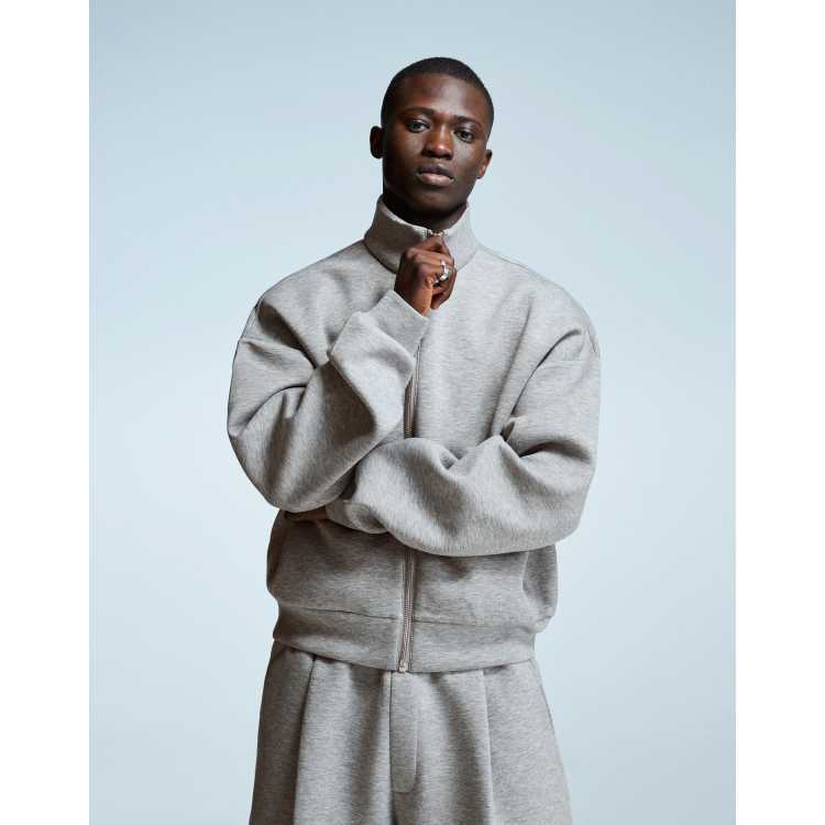 épine‪‪ é frill zip sweat blouson Bershka Zip sweatshirt in light grey | ASOS