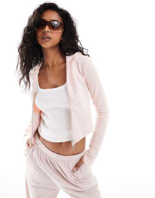 Bershka Bershka zip through co-ord hoodie in baby pink