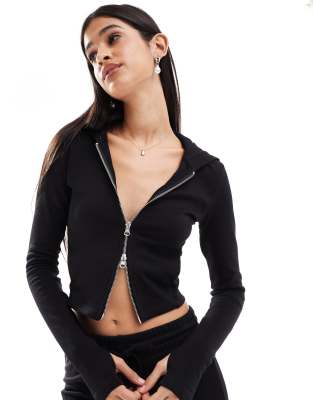 zip through hoodie in black - part of a set