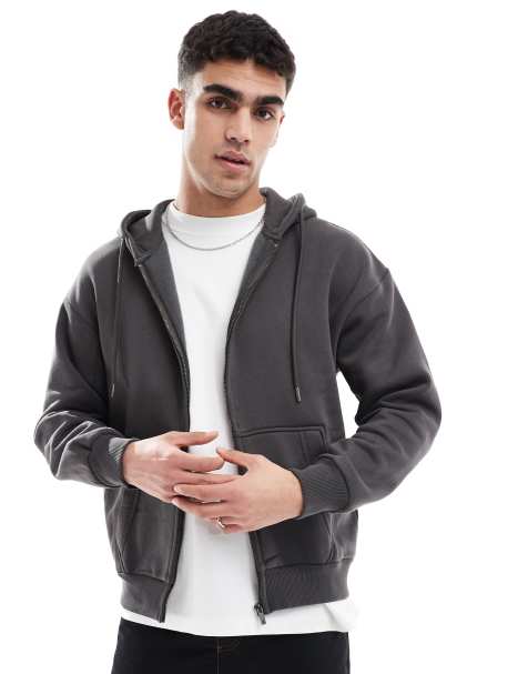 Bershka zip through hoodie in charcoal - view 1