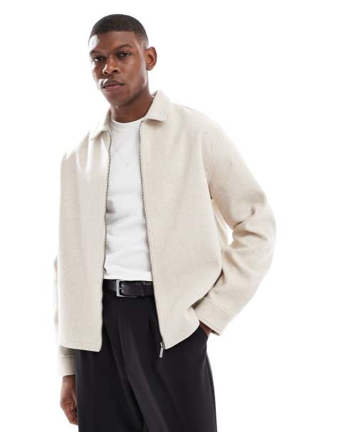 Bershka zip through jacket in ecru - view 1