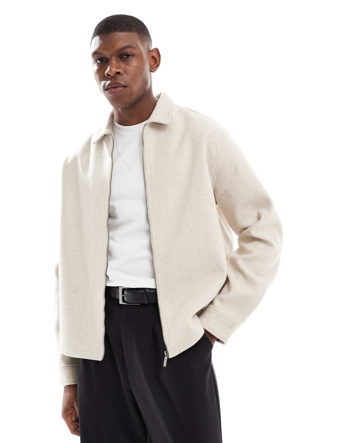 Bershka zip through jacket in ecru