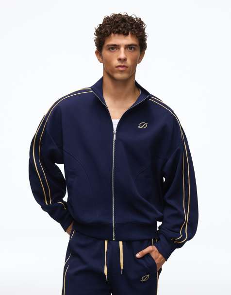 Bershka Zip-through piqué jacket with piping in navy - view 1