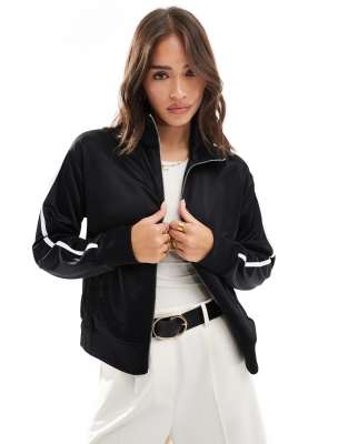 Bershka zip through sports jacket in black