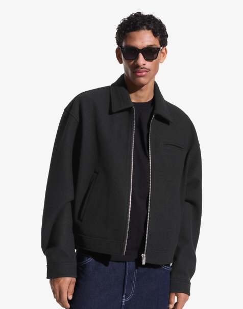 Bershka Zip-up cloth jacket in black - view 1