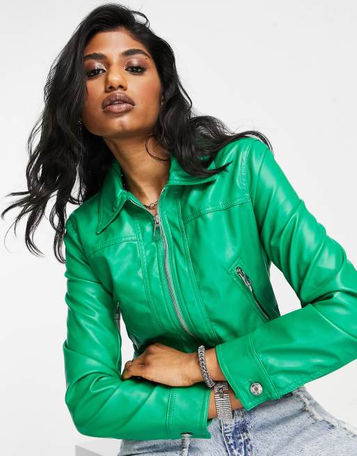 Bright green cheap leather jacket