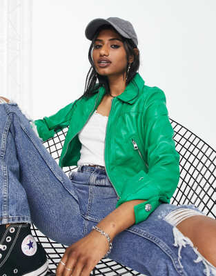 Lime green faux leather on sale jacket