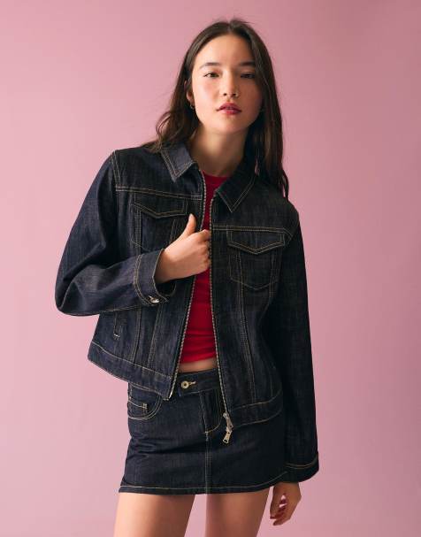 Bershka Zip-up denim jacket in blue