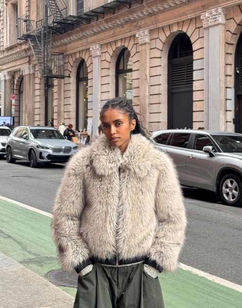 Bershka Zip-up faux fur jacket in light grey - view 1