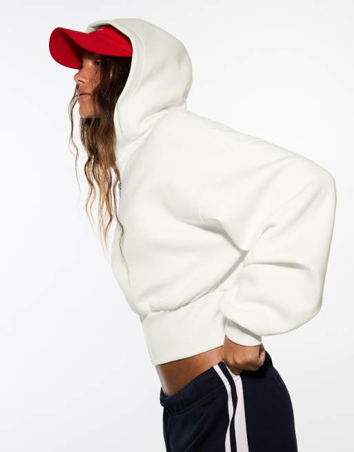 Bershka Zip-up hooded sweatshirt with sash in ecru, 2 of 5