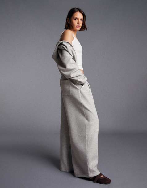 Bershka Zip-up hooded sweatshirt with sash in light grey - view 1