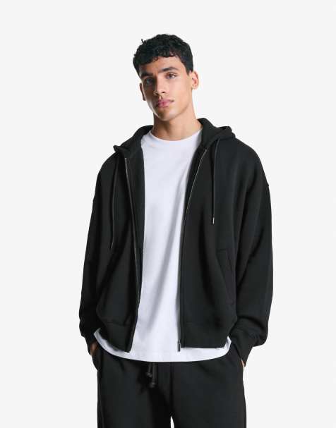 Bershka Zip-up hoodie in black - view 1