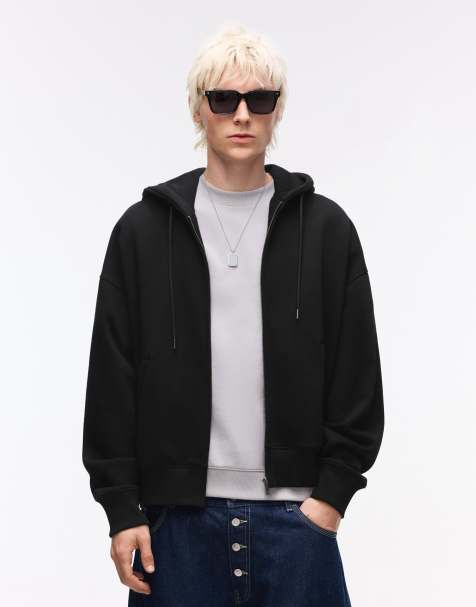 Bershka Zip-up hoodie in black