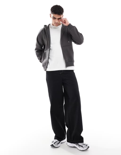 Bershka zip up hoodie in charcoal | ASOS