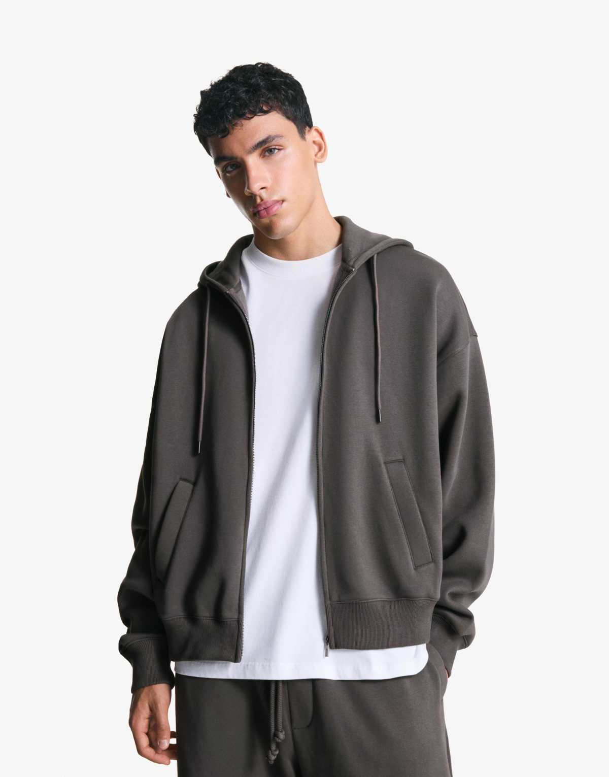 Bershka Zip-up hoodie in grey