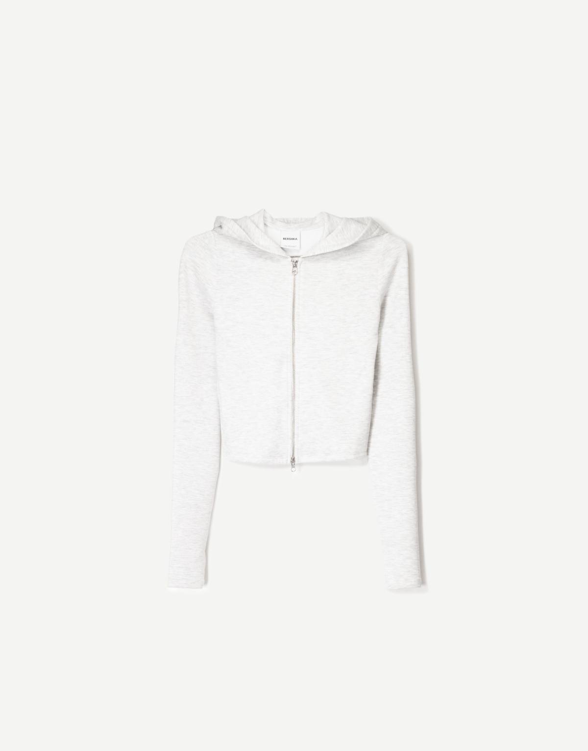 Bershka zip up modal blend hoodie in light grey