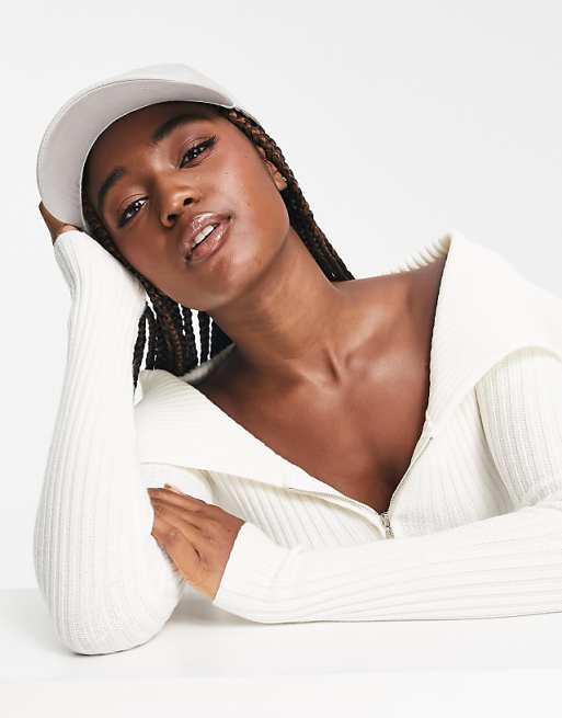 Bershka zip up off the shoulder knit top in black | ASOS Bershka zip up off the shoulder knit top in black | ASOS