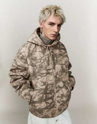 Bershka Zip-up padded jacket with hood in brown