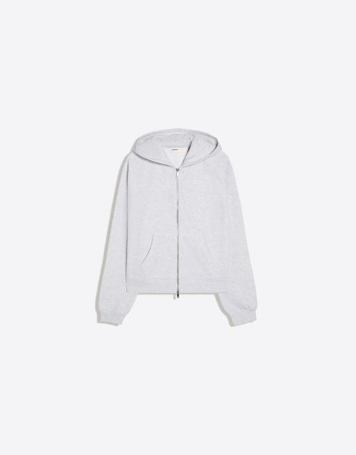 Bershka Zip-up plush hooded jacket in light grey, 5 of 6