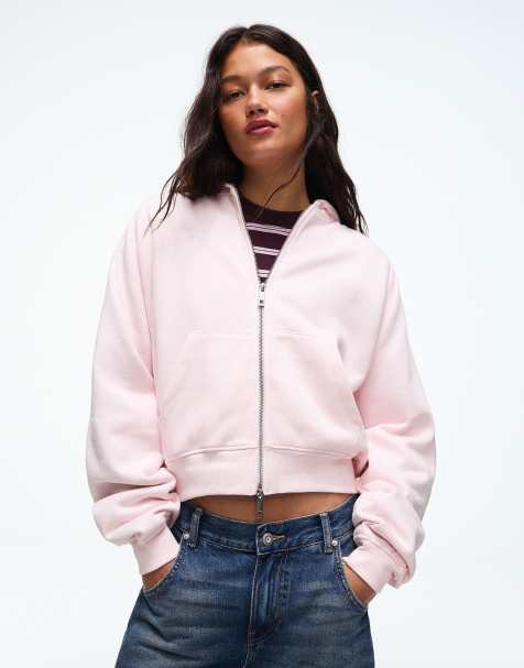 Bershka Zip-up plush hooded jacket in pink - view 1