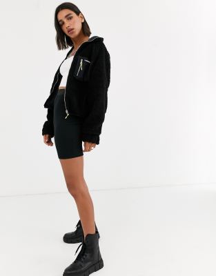 black zip up teddy jacket