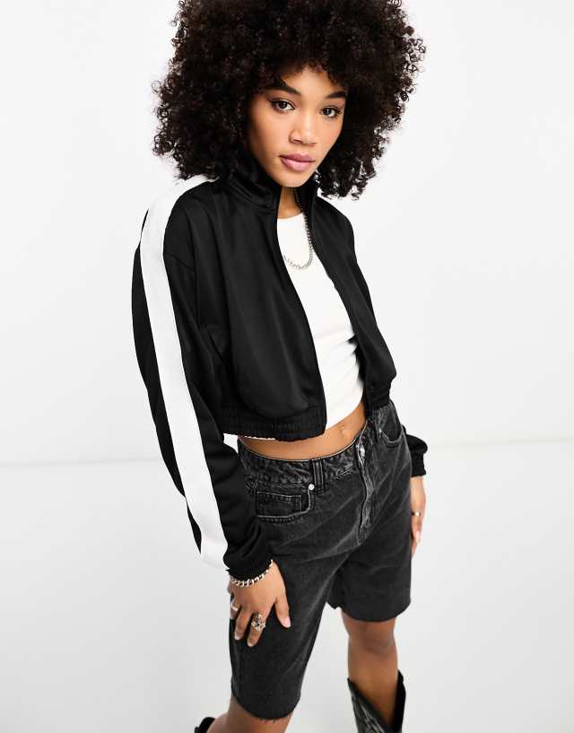 Bershka zip up track top in black - part of a set