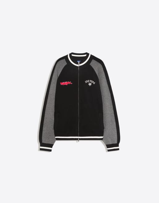 Bershka Zoo york embroidered zip-up jacket in black, 5 of 5