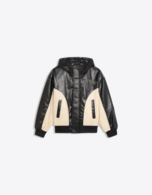 Bershka Zoo York jack met leerlook en capuchon in zwart, 5 van 5