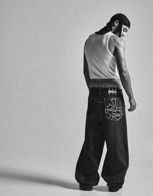 Bershka Zoo York jeans med patch i blått, 5 av 6