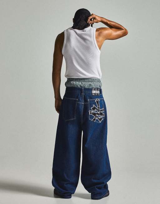 Bershka Zoo York Jeans mit Patch in Blau, 3 von 6