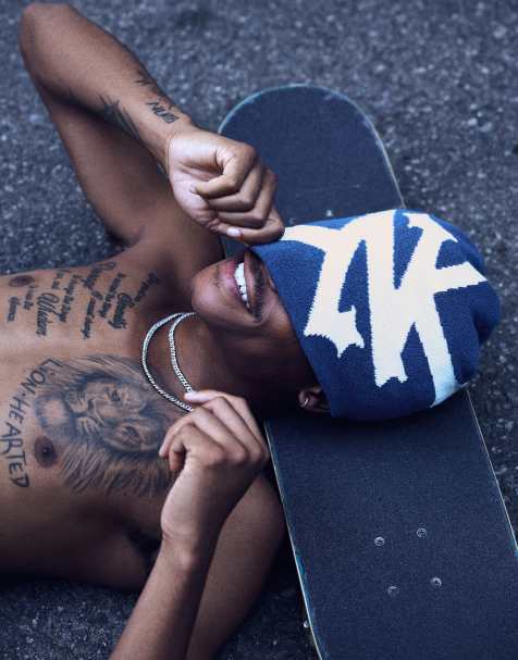 Bershka Zoo york x bershka beanie in denim blue - view 1