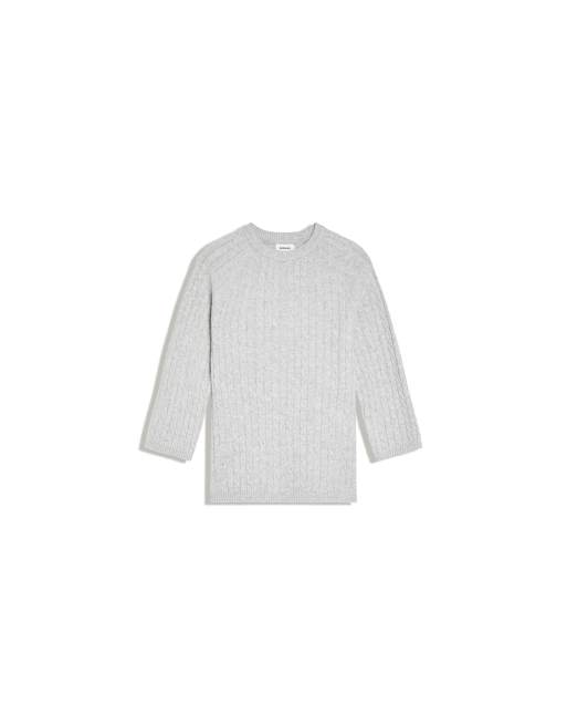Bershka Zopfstrickpullover mit Rundhalsausschnitt in Grau, 2 von 2